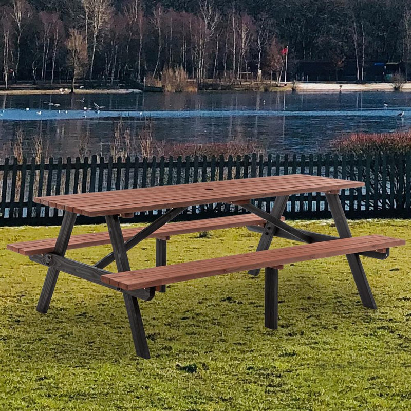 Rectangular 6 Person 75" Long Picnic Table Set with Umbrella Hole