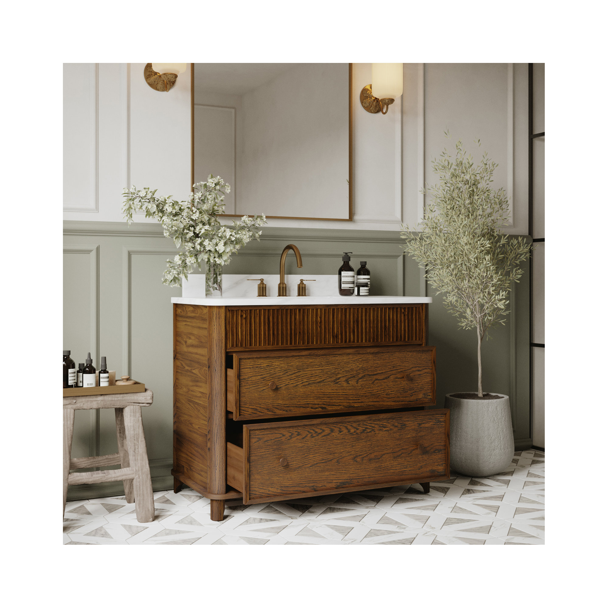 Kennedy Bathroom Vanity In Natural Enhanced Oak, Enhanced Brown Oak, 42"