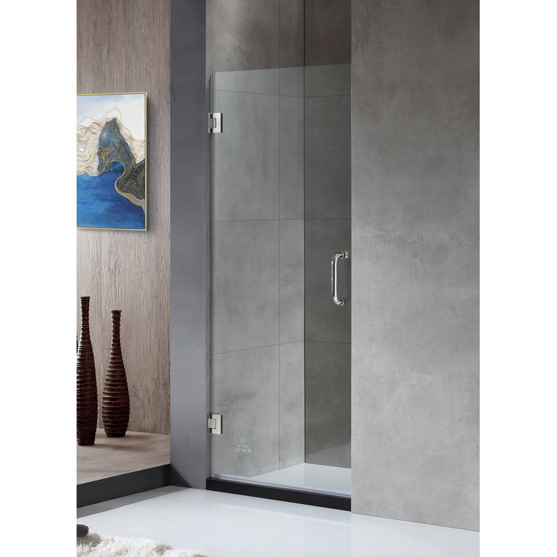 Porte de douche à charnière sans cadre avec garde-raz de marée L 30 po x H 72 po Passion, Chrome poli