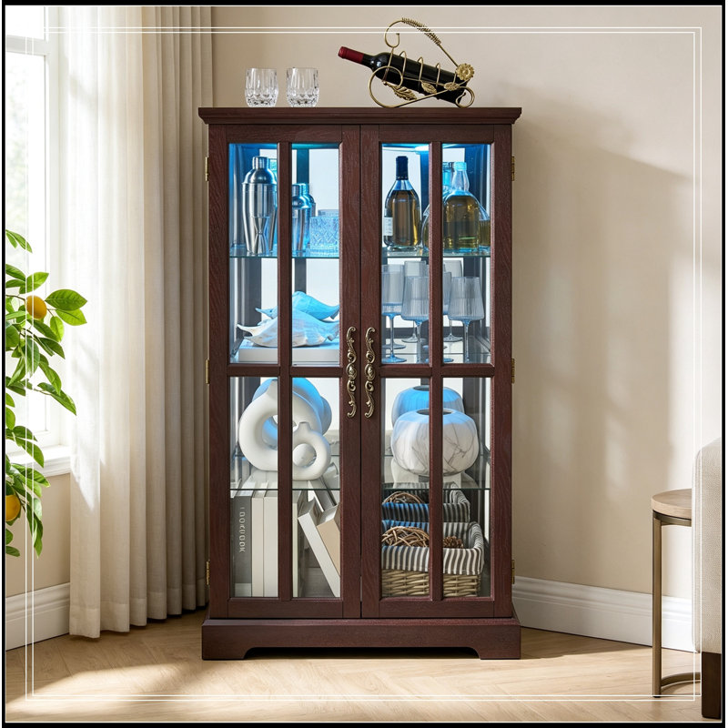 Arria avec portes doubles en verre et 3 tablettes réglables, Cerisier