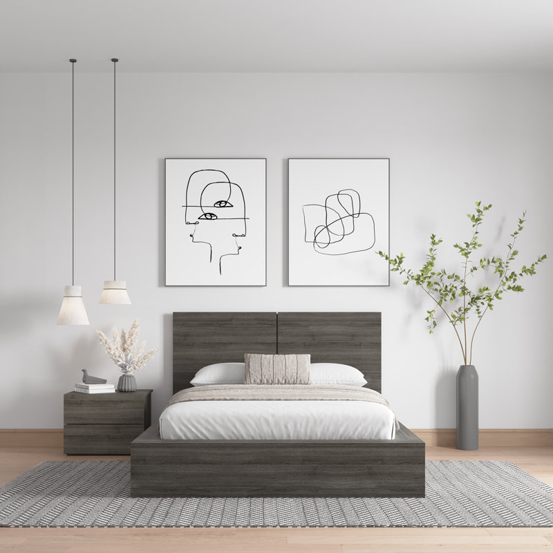 Antonnio 2 Piece Bedroom Set with Bed and Nightstand, Full / Double, Gray