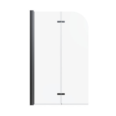 Porte de douche pliante sans cadre à finition noire matte - verre trempé transparent de 1/4 po (6 mm) d'épaisseur, installation réversible, antidérapante et durable.