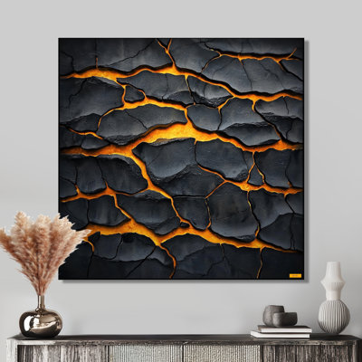 Érection volcanique dorée et noire - vagues, décoration murale en métal, impression moderne sur métal
