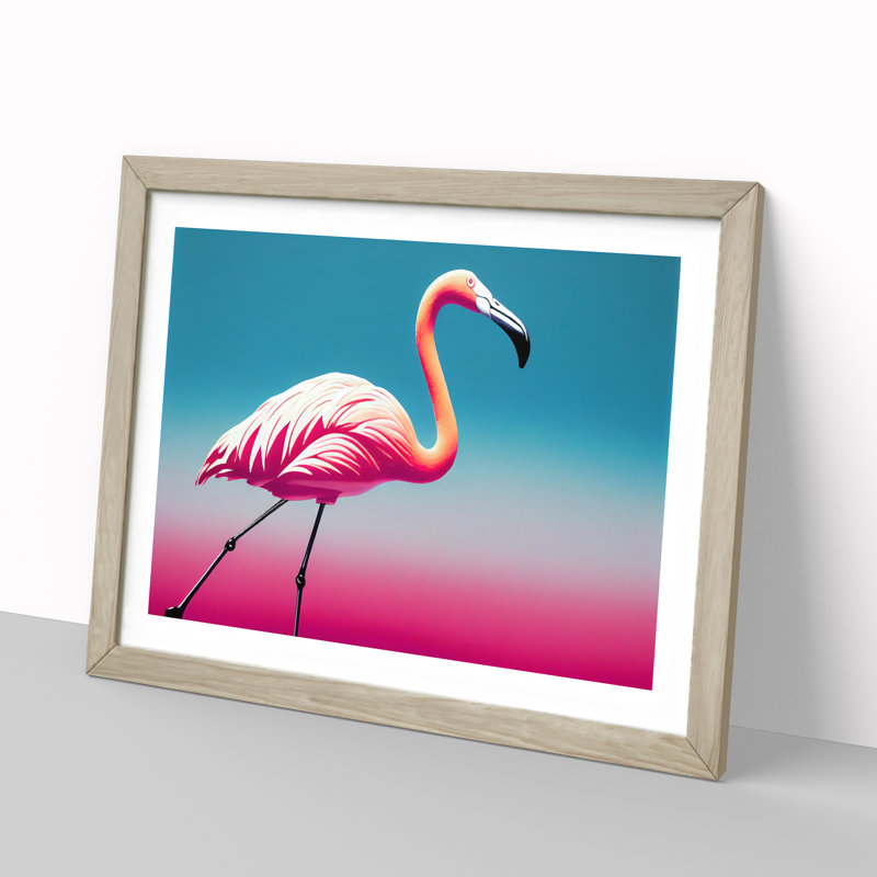 Flawless Flamingo 1 Piece Single Picture Frame Wall Art, 46cm H x 64cm W x 2cm D, Oak Framed