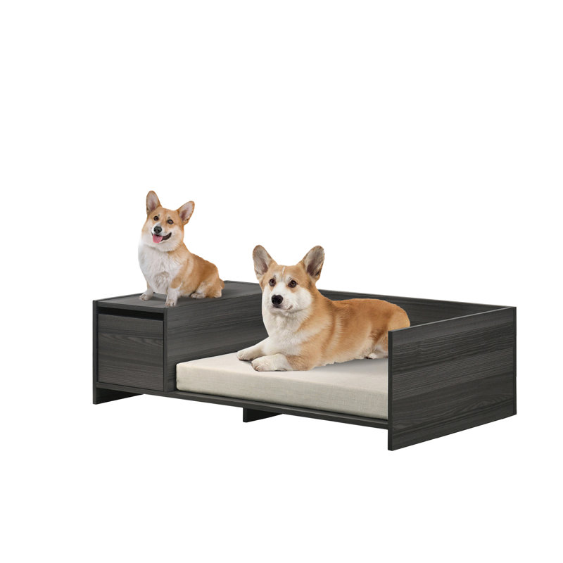 Lit pour animaux gris foncé avec rangement latéral et coussin - 47 po de largeur, 22 livres de large zone de cendres pour les animaux de compagnie