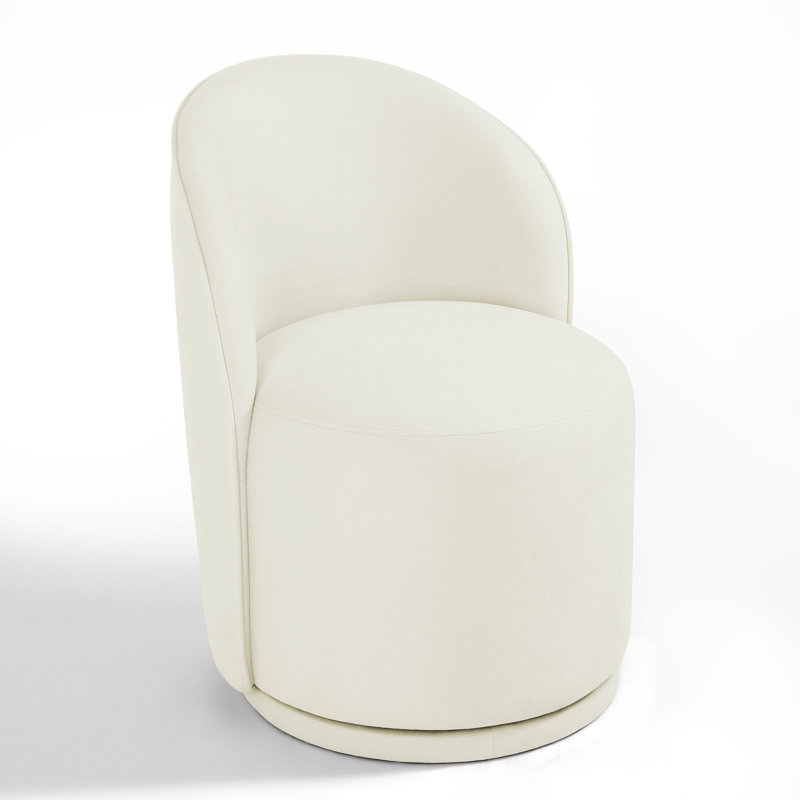 Integrated Barrel Armless Swivel Fabric Dining Chair, Beige Cotton Linen
