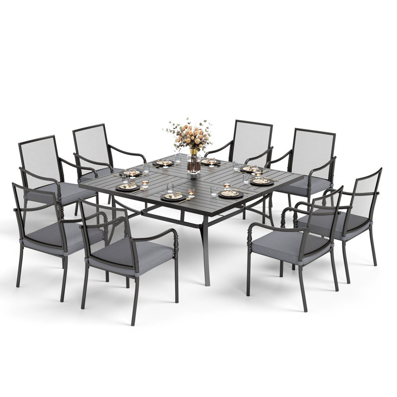 Ensemble de salle à manger d'extérieur 9 pièces avec chaises coussinées 9 pièces