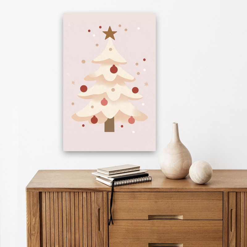 Soft Pink Christmas Tree Minimalist Abstract Contemporary Christmas Tree Winter Landscape Wall Art Print 1 Piece Wrapped Canvas Wall Art