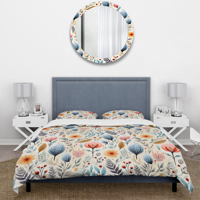 Accents de fleurs pastels doux - Ensemble de housse de couette Boho - Polyester en microfibre