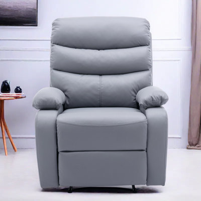  Reclining Sofa With Soft Backrest And Seat,faux Leather Manual Reclining Sofa, 3 Seater Recliner Sofa-Dark Blue Gray