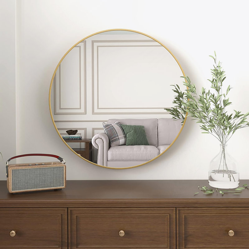 Miroir rond en métal, Doré, 36 po x 36 po