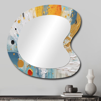 Florabel teal white and gold Abstract Combat - Abstract Shapes Unique Shape Large Mirror, Modern Asymmetrical Unique Wall Mirror Decor, Printed Metal Art