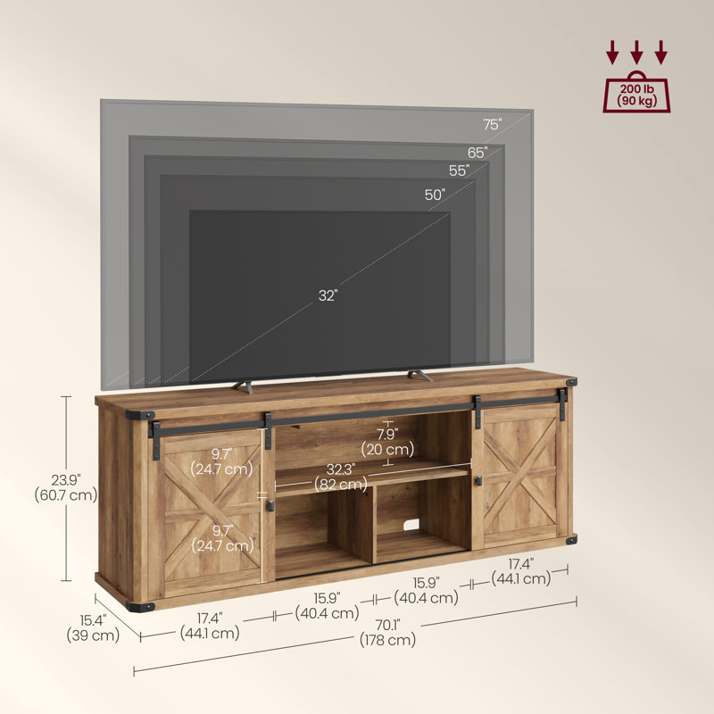Meuble télé pour téléviseur de 75 po ou moins avec station de charge intégrée Cesilee, Marron clair