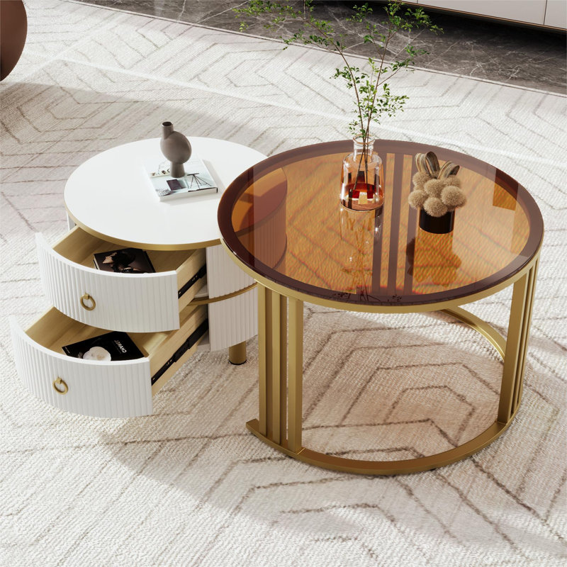 Aveanna Coffee Table with Storage, White, Brown/White