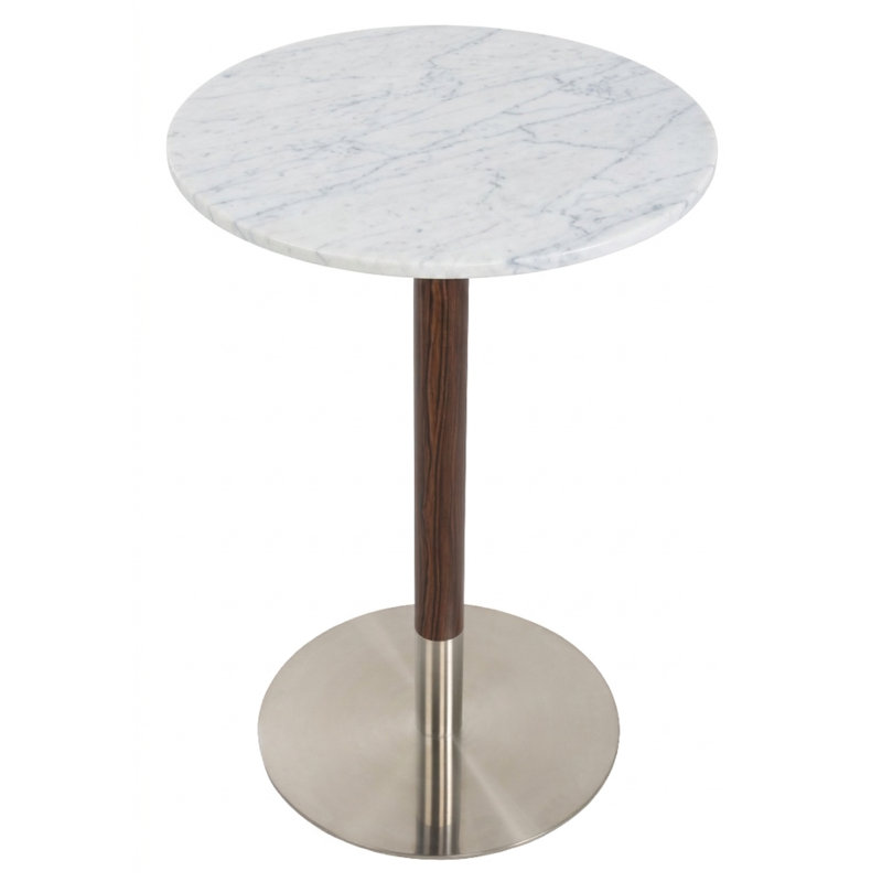 Table à piédestal Tango, L 28 po x L 28 po, Blanc, Brossé / noyer