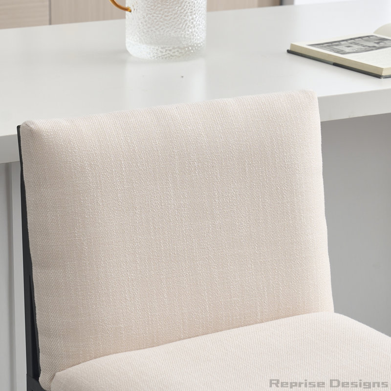 Counter Height Upholstered Linen Bar Stools Set of 2, Ivory
