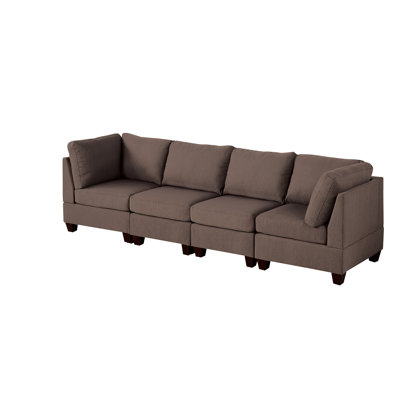 Black Coffee 4Pc Modular Seat , Linen-Like Fabric, Wood Support , Wooden Frame