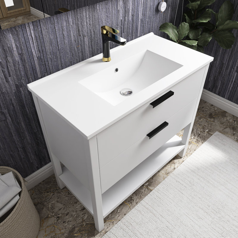 Meuble-lavabo simple 36 po avec comptoir Jonlyn, Blanc
