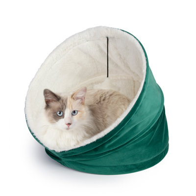 Cozy Cat House By Archie & Oscar™ Pet Collection Available In 5 Colors Of Velvet With Natural Sherpa & Dangling Furry Ball, Removable Seat Cushion For Cleaning.