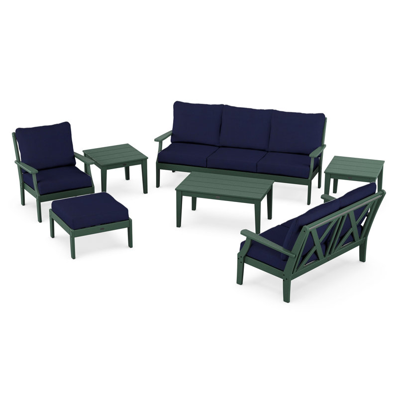 Braxton 7-Piece Deep Seating Set, Green, Navy