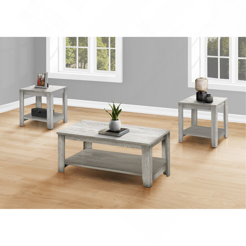 Ensemble de table 3 pièces ensemble de bout de café côté salon gris stratifié transitionnel., Gris clair, Gris clair