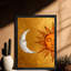 Art mural rétro noir doré soleil et lune blanche, impressions de style rétro-1016402243