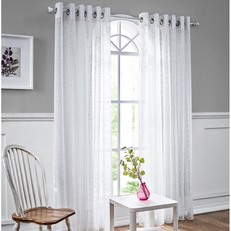 Panneau de rideau simple semi-diaphane avec œillets Pottstown, Blanc, l 80 po x L 84 po