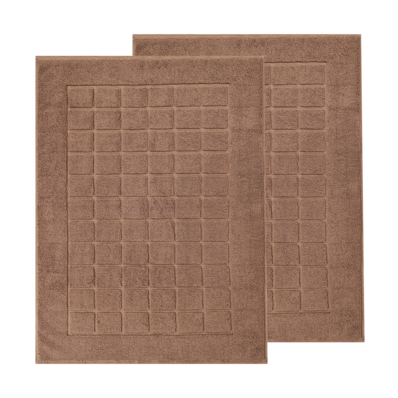 100% Cotton Thick & Absorbent Reversible Checkered Bath Mats - Set Of 2, Chocolate