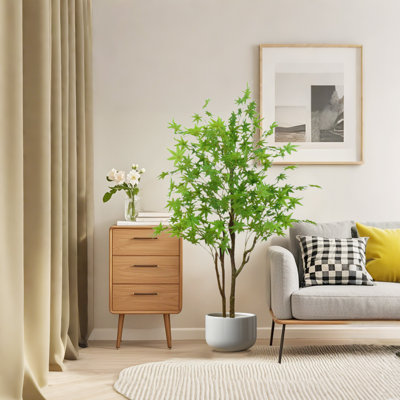 Artificial Maple Tree, 5Ft Tall Fake Green Plants Tree Plants In Pot For Indoor Home Decor