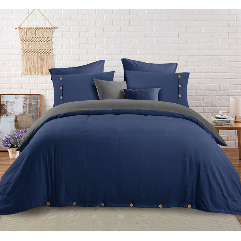 Navy and Graphite Reversible Full/Queen Duvet Cover Set