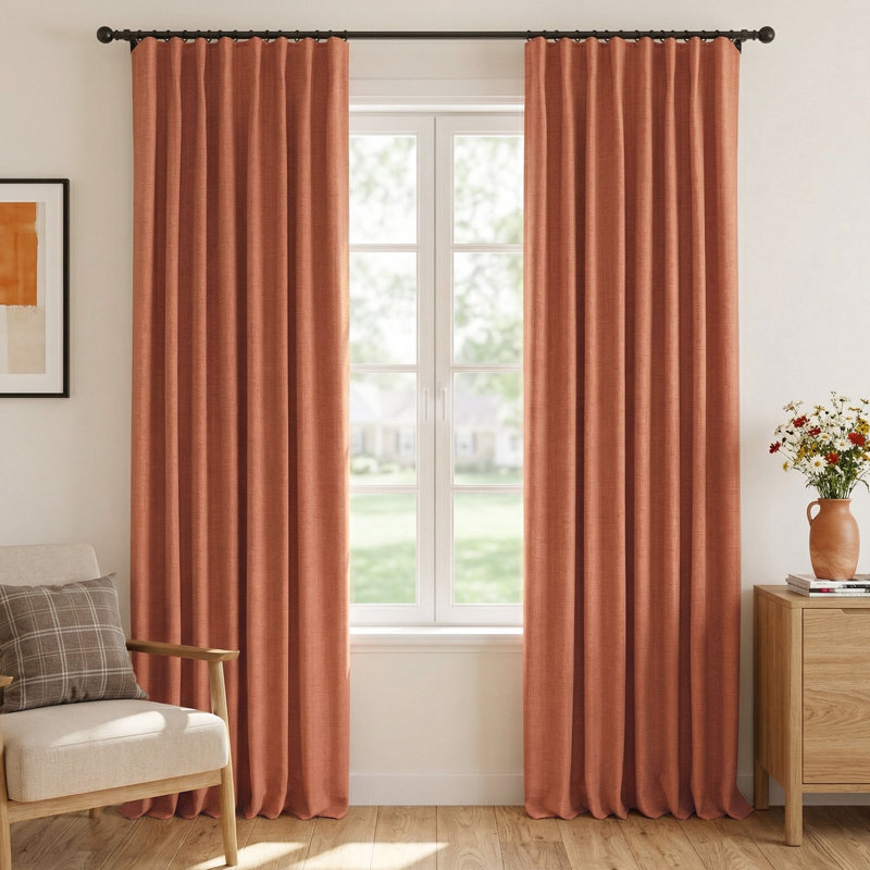 100% Blackout Curtains Linen Textured Solid Thermal Insulated Curtains & Drapes For Living Room Bedroom (50" Wide, Set Of 2)