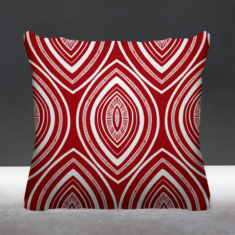 Coussin décoratif intérieur / extérieur Gateson Tribal, 19 po x 19 po, Rouge, Carré