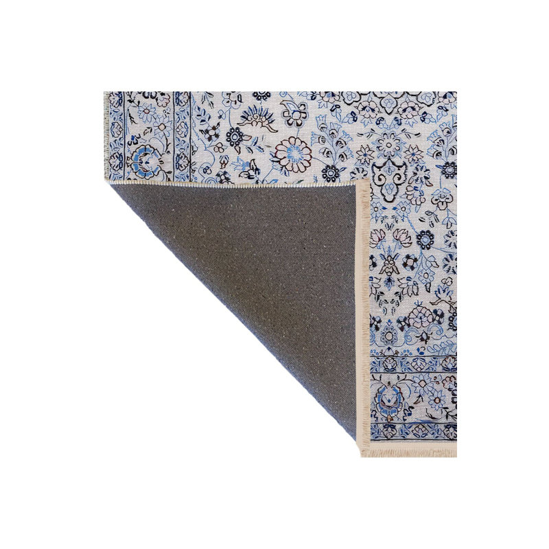 Tapis décoratif lavable à la machine gris clair à motif traditionnel beige