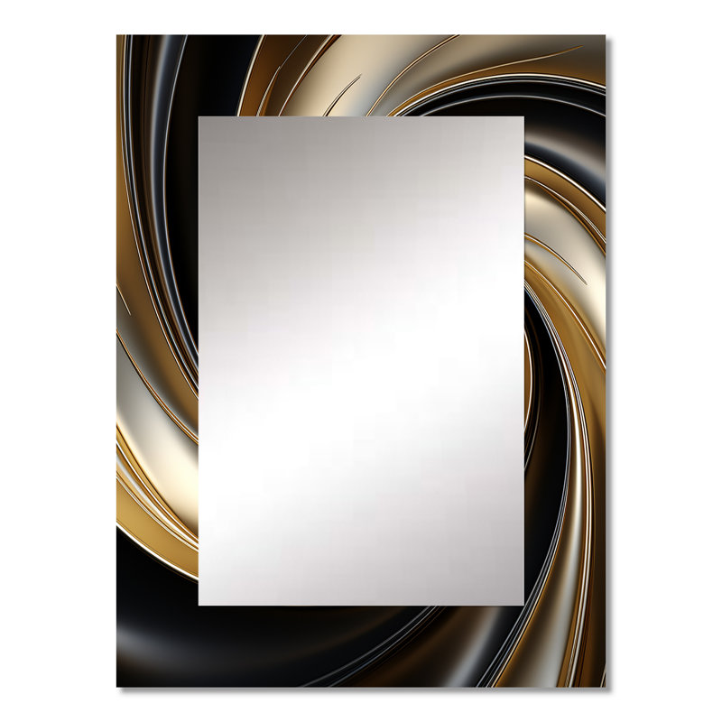 Abstract Liquid Gold And Black Spiral Swirl - Abstract Spirals Decorative Wall Mirror, Modern Mirror, Printed Metal Art