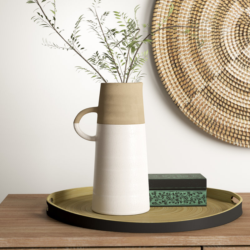 Vase de table en céramique Hindley, H 10,2 po x l 4,5 po x P 6,3 po, Blanc / beige