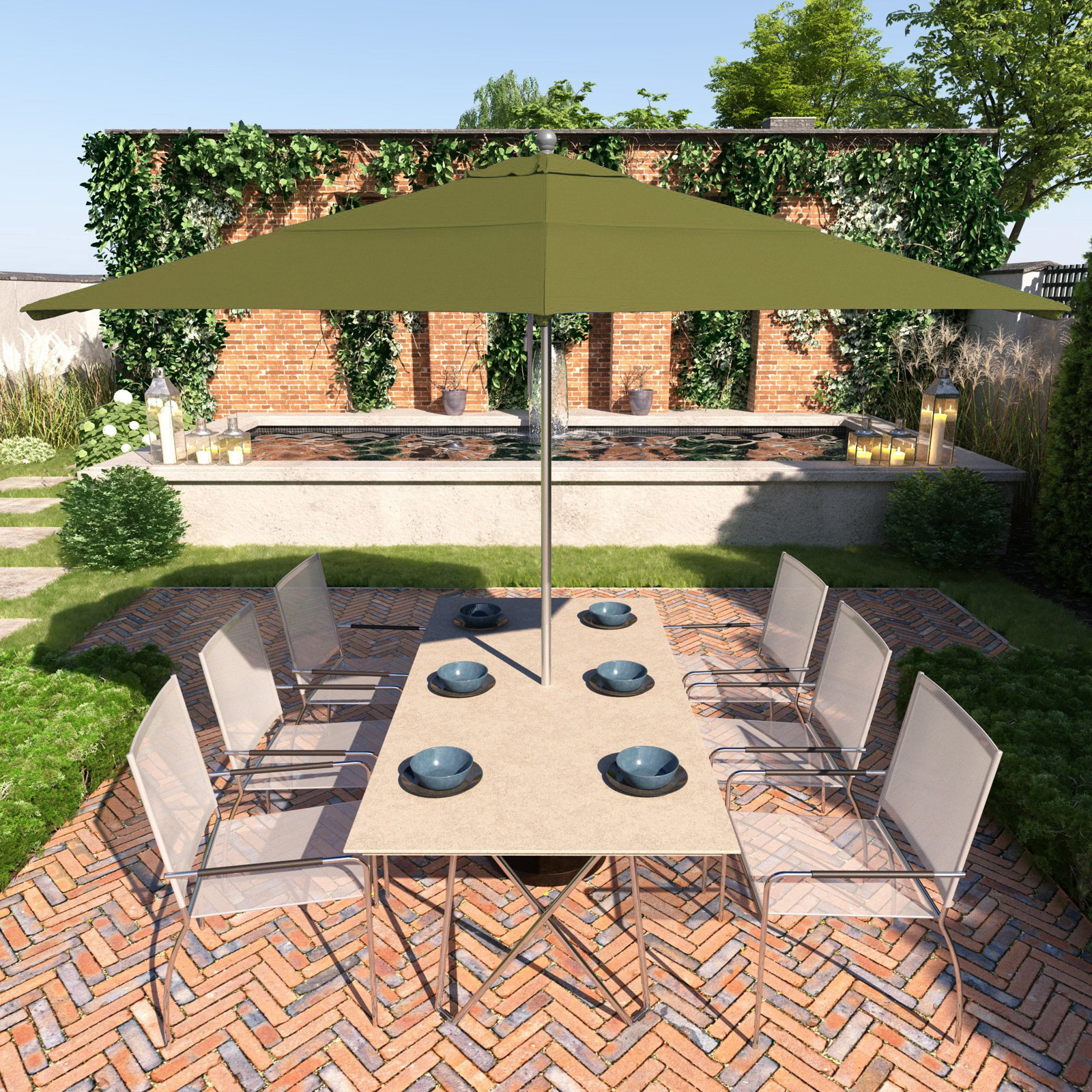 Delora 132 " Market Umbrella, Silver, Palm- Pacifica
