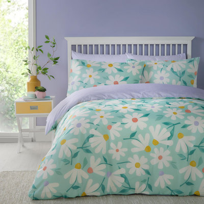 Daisy Polyester Floral Duvet Cover Set with Pillowcases