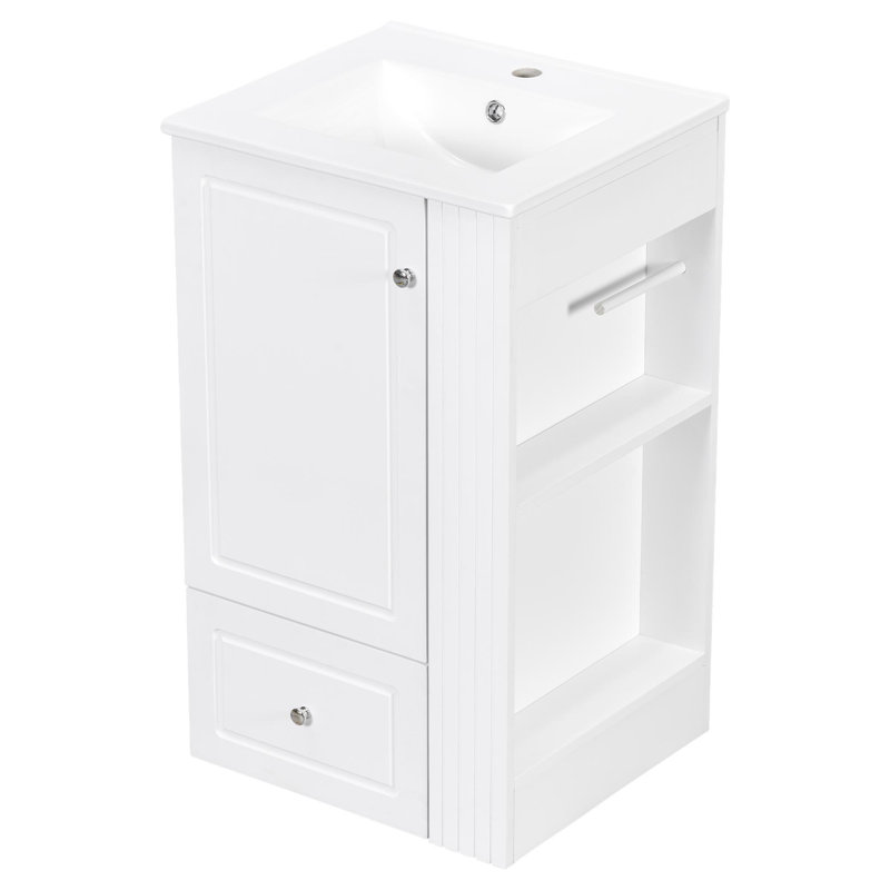 Meuble-lavabo autoportant avec lavabo en céramique, Blanc