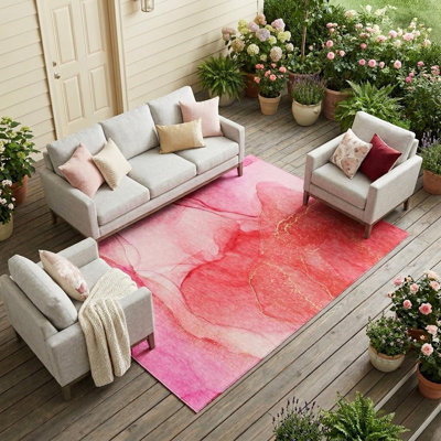 Tapis intérieur lavable antidérapant abstrait 9 pi x 12 pi rose