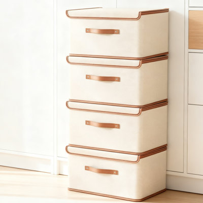 4Pack Storage Bins Boxes with Lids Decorative Storage Boxes Collapsible Fabric Storage Basket Containers Lidded Storage Cube for Bedroom Organizing Closet Home Office