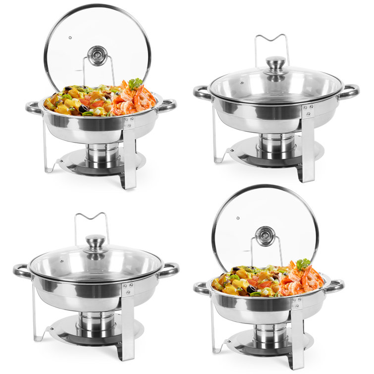 The Party Aisle™ 5QT Chafing Dish Buffet Set 4 Pack with Glass Lid, Round Stainless  Steel Chafer for Catering & Reviews