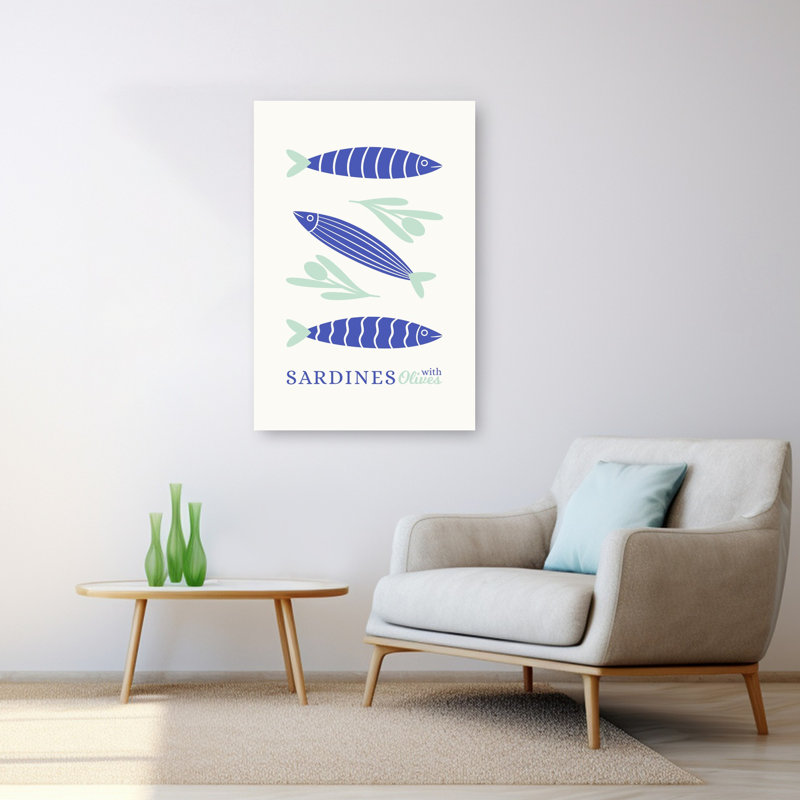 Art mural côtier sardines et olives, 48" H x 32" W