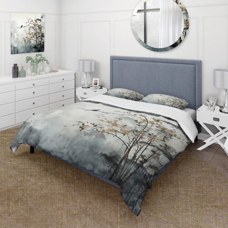 Asian Art Sumi Bird Serenity XVII - Ensemble de housse de couette Asian Art - Microfibre de polyester