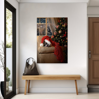 Sleeping Christmas Puppy Peaceful Abstract Contemporary Christmas Tree Dog Portrait Winter Wall Art Print 1 Piece Wrapped Canvas Wall Art