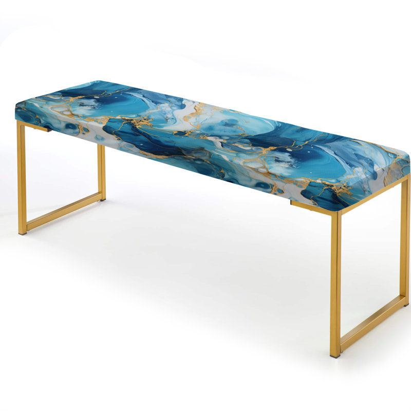 Banc rembourré Marble Gold, Motif de marbre bleu océanique Allure