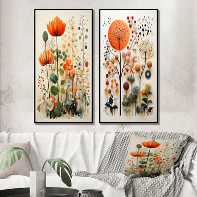 2 pièces sur toile - Pointillisme botanique coloré