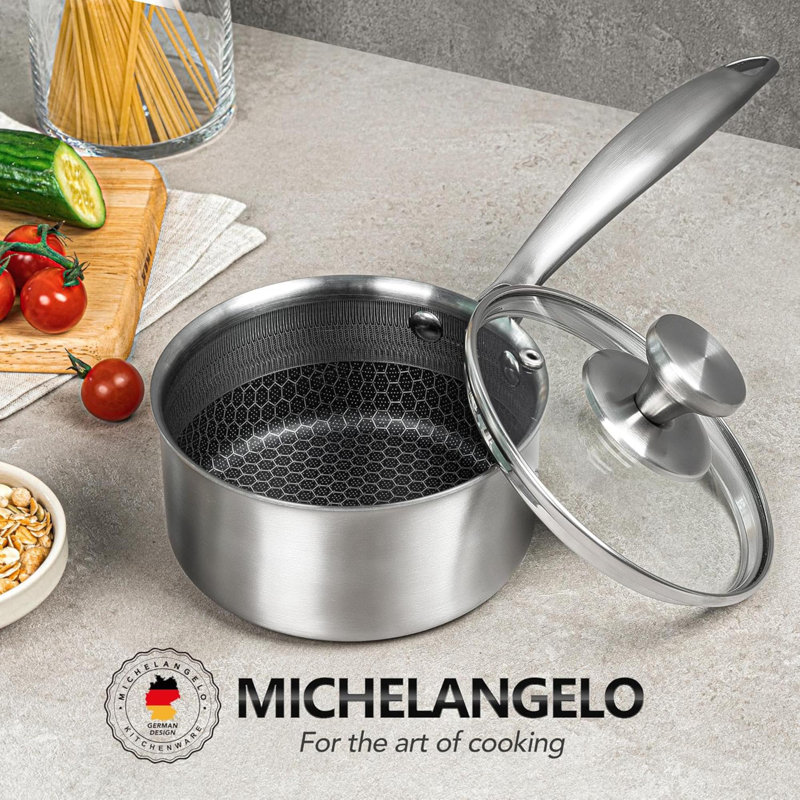 Casserole de 1 pinte avec couvercle Casserole en acier inoxydable triple épaisseur avec couvercle et intérieur en nid d'abeille 1 pte
