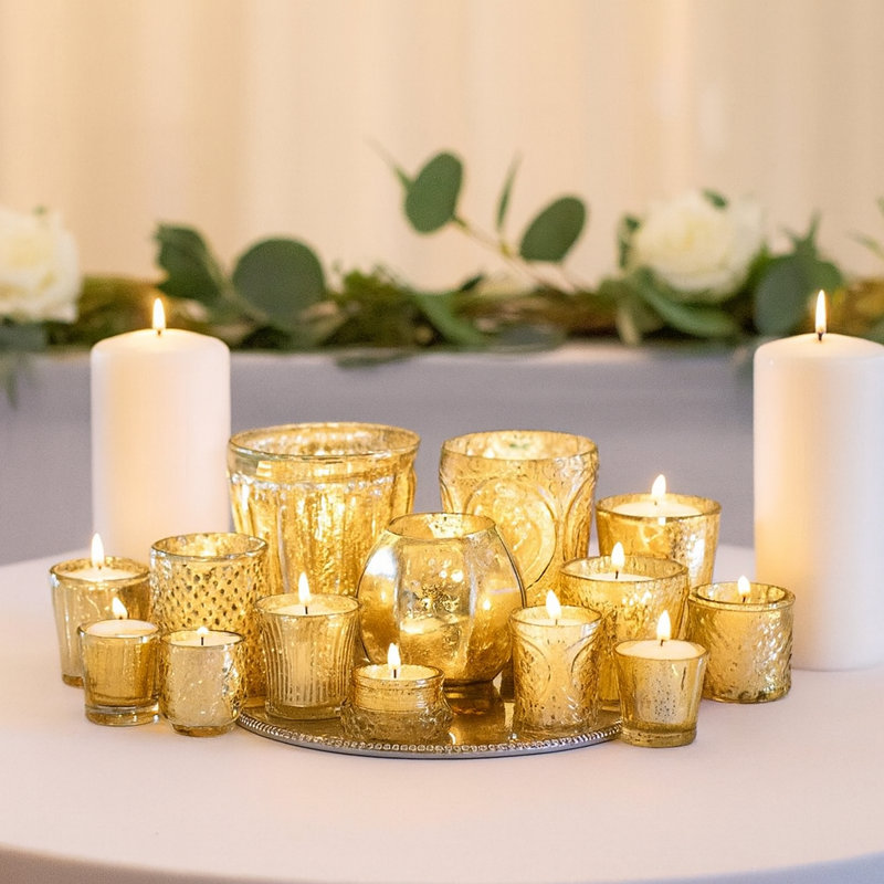 5'' H Glass Tabletop Votive Holder, Gold