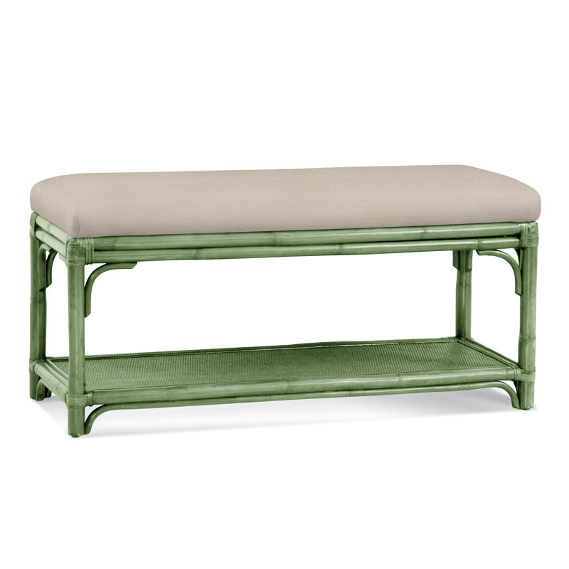 Summer Retreat Wicker Shelf Storage Bench, Celery, White Textured Performance; 0865-91