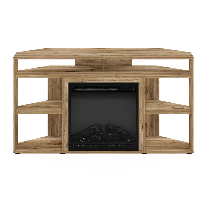 46.54'' W Corner Storage Credenza with Electric Fireplace, Flagstaff Oak
